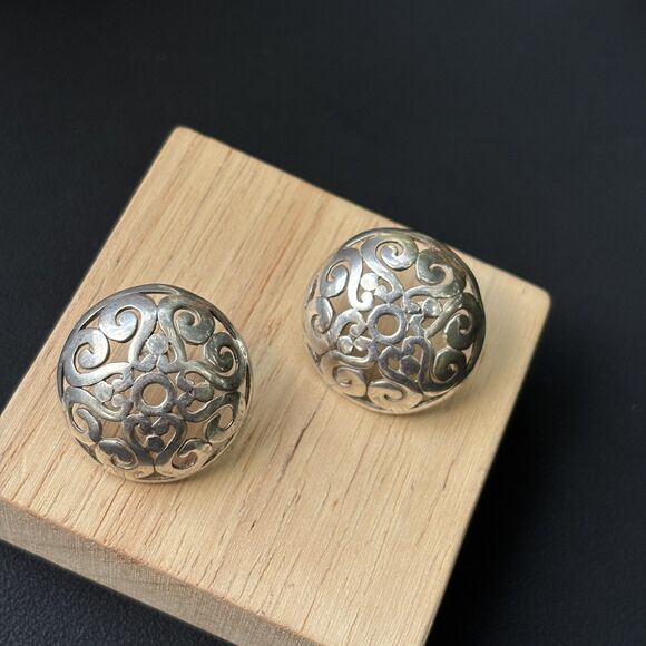 Vintage Handcrafted Sterling Silver Filigree Dome Earrings 7.1g Ornate Floral - Picture 2 of 6